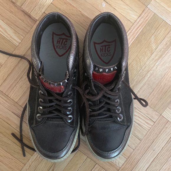 HTC brown leather and suede high tops with studs - Picture 2 of 3